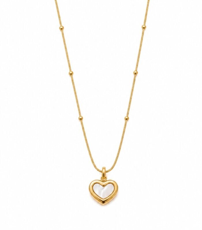 Gold Heart Beaded Chain Necklace