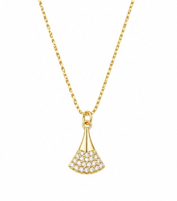 Golden Sparkle Fan Pendant Necklace